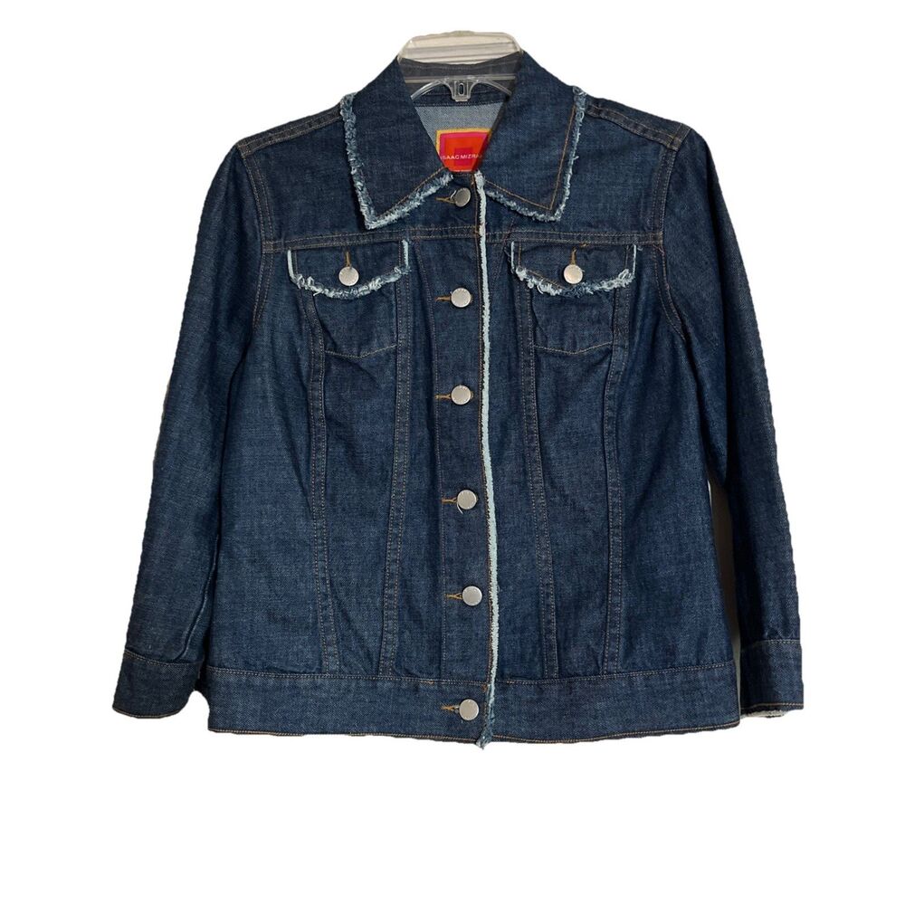 Isaac Mizrahi Denim Jacket Women’s M Blue Jean 3/4 Sleeves Frayed Button Front